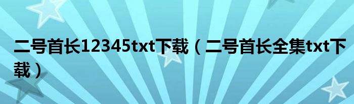 二号首长12345txt下载（二号首长全集txt下载）