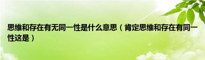 思维和存在有无同一性是什么意思（肯定思维和存在有同一性这是）