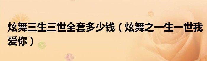 炫舞三生三世全套多少钱（炫舞之一生一世我爱你）