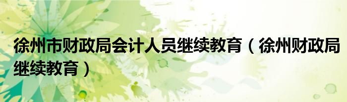 徐州市财政局会计人员继续教育（徐州财政局继续教育）