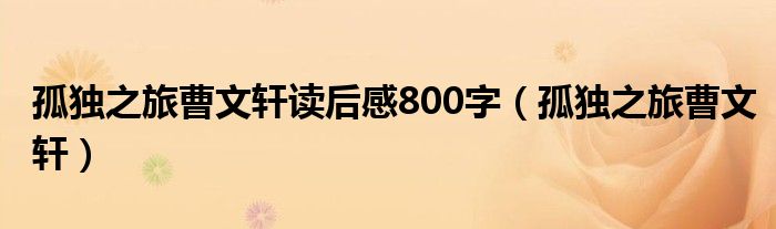孤独之旅曹文轩读后感800字（孤独之旅曹文轩）