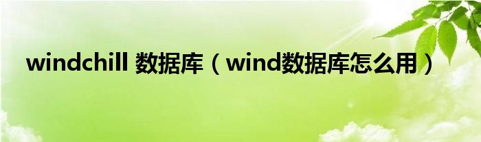 windchill 数据库（wind数据库怎么用）