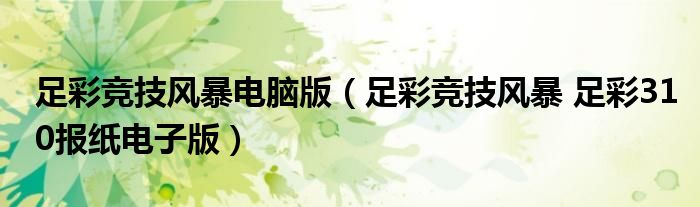 足彩竞技风暴电脑版（足彩竞技风暴 足彩310报纸电子版）