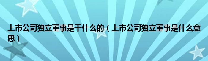 上市公司独立董事是干什么的（上市公司独立董事是什么意思）