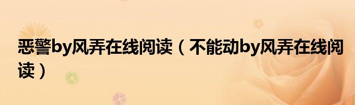 恶警by风弄在线阅读（不能动by风弄在线阅读）