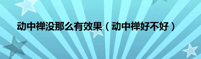 动中禅没那么有效果（动中禅好不好）