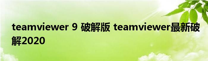 teamviewer 9 破解版 teamviewer最新破解2020