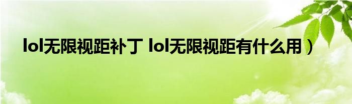 lol无限视距补丁 lol无限视距有什么用）