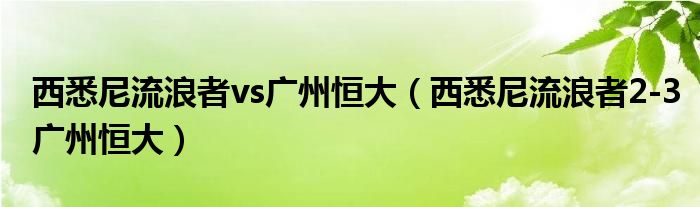 西悉尼流浪者vs广州恒大（西悉尼流浪者2