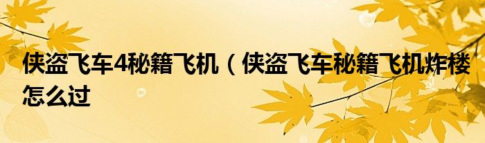 侠盗飞车4秘籍飞机（侠盗飞车秘籍飞机炸楼怎么过