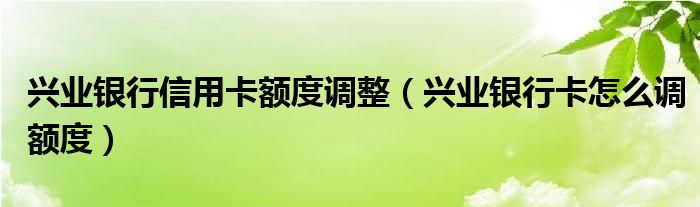 兴业银行信用卡额度调整（兴业银行卡怎么调额度）