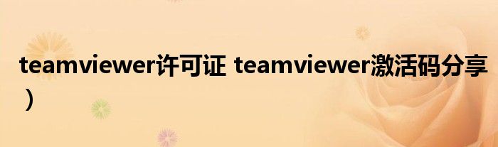 teamviewer许可证 teamviewer激活码分享）