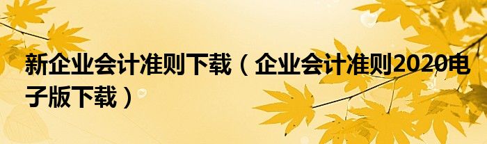 新企业会计准则下载（企业会计准则2020电子版下载）