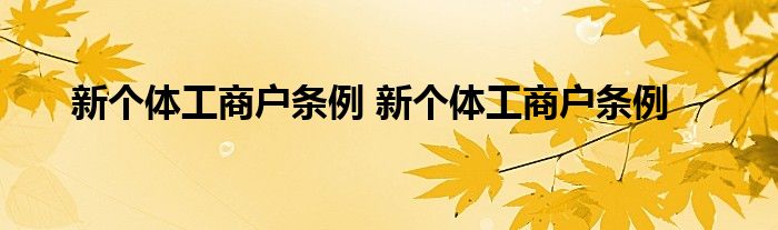 新个体工商户条例 新个体工商户条例