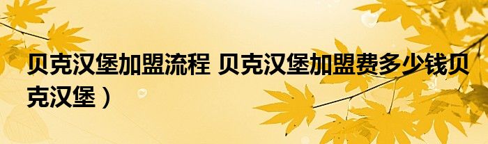 贝克汉堡加盟流程 贝克汉堡加盟费多少钱贝克汉堡）