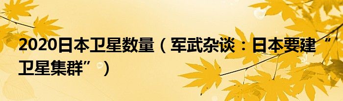 2020日本卫星数量（军武杂谈：日本要建“卫星集群”）