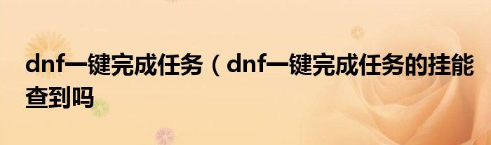 dnf一键完成任务（dnf一键完成任务的挂能查到吗