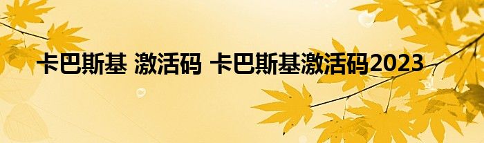 卡巴斯基 激活码 卡巴斯基激活码2023