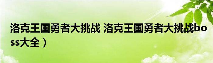 洛克王国勇者大挑战 洛克王国勇者大挑战boss大全）