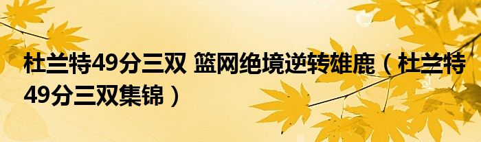 杜兰特49分三双 篮网绝境逆转雄鹿（杜兰特49分三双集锦）