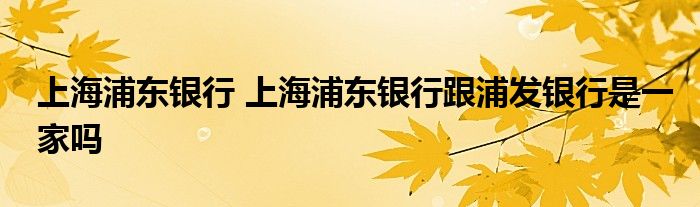 上海浦东银行 上海浦东银行跟浦发银行是一家吗