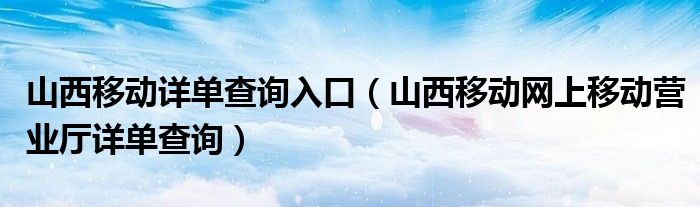 山西移动详单查询入口（山西移动网上移动营业厅详单查询）