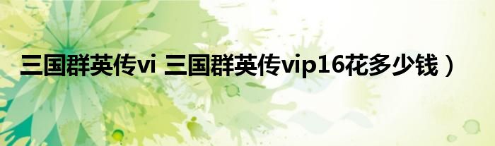 三国群英传vi 三国群英传vip16花多少钱）