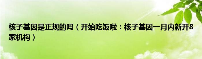 核子基因是正规的吗（开始吃饭啦：核子基因一月内新开8家机构）