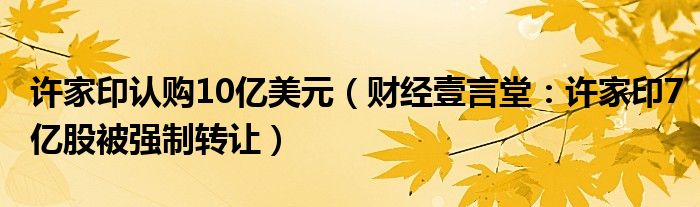 许家印认购10亿美元（财经壹言堂：许家印7亿股被强制转让）