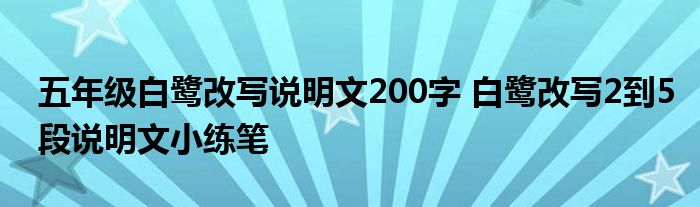 五年级白鹭改写说明文200字 白鹭改写2到5段说明文小练笔