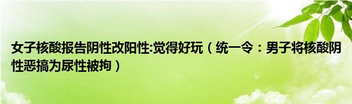 女子核酸报告阴性改阳性:觉得好玩（统一令：男子将核酸阴性恶搞为尿性被拘）