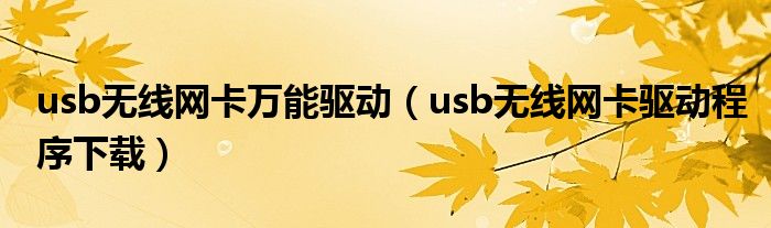 usb无线网卡万能驱动（usb无线网卡驱动程序下载）