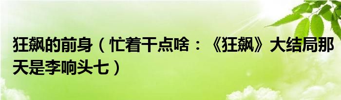 狂飙的前身（忙着干点啥：《狂飙》大结局那天是李响头七）