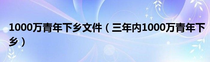 1000万青年下乡文件（三年内1000万青年下乡）