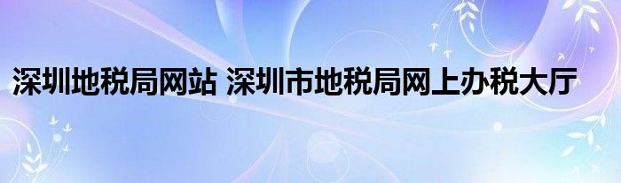 深圳地税局网站 深圳市地税局网上办税大厅