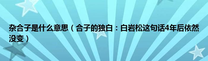 杂合子是什么意思（合子的独白：白岩松这句话4年后依然没变）