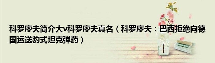 科罗廖夫简介大v科罗廖夫真名（科罗廖夫：巴西拒绝向德国运送豹式坦克弹药）