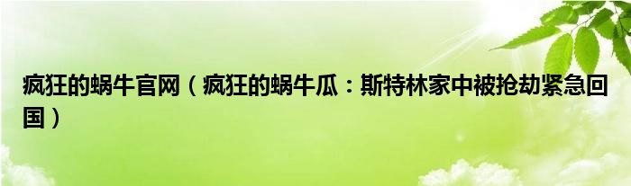 疯狂的蜗牛官网（疯狂的蜗牛瓜：斯特林家中被抢劫紧急回国）