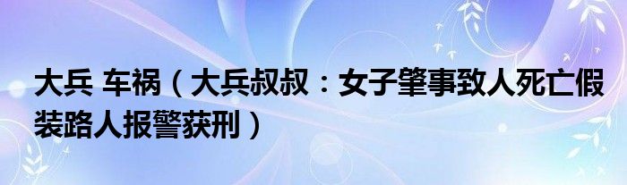 大兵 车祸（大兵叔叔：女子肇事致人死亡假装路人报警获刑）