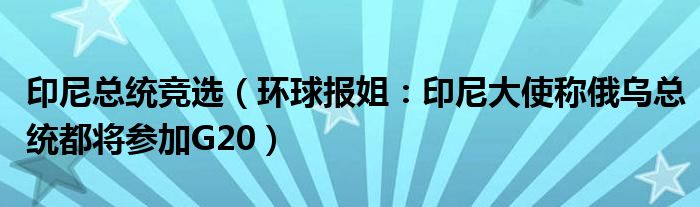 印尼总统竞选（环球报姐：印尼大使称俄乌总统都将参加G20）