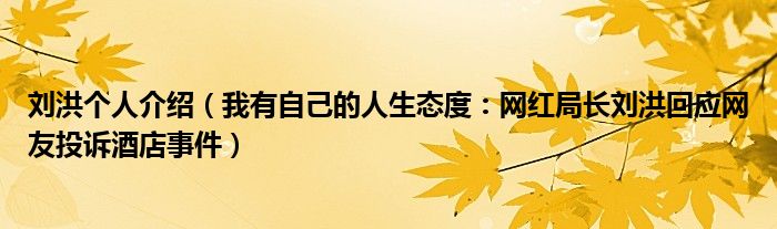 刘洪个人介绍（我有自己的人生态度：网红局长刘洪回应网友投诉酒店事件）