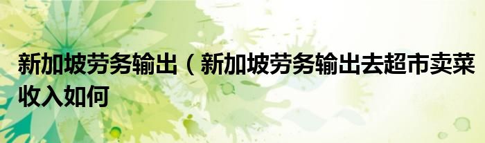 新加坡劳务输出（新加坡劳务输出去超市卖菜收入如何
