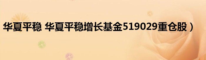 华夏平稳 华夏平稳增长基金519029重仓股）