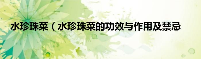 水珍珠菜（水珍珠菜的功效与作用及禁忌