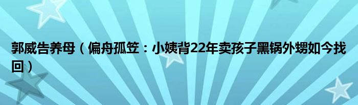 郭威告养母（偏舟孤笠：小姨背22年卖孩子黑锅外甥如今找回）