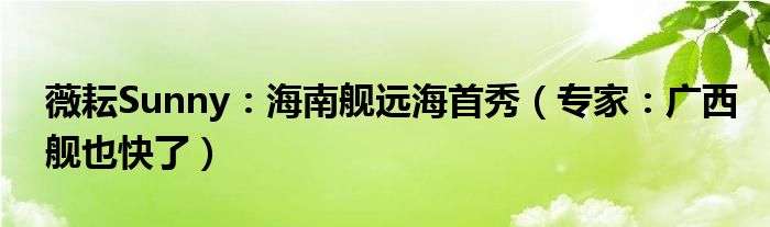 薇耘Sunny：海南舰远海首秀（专家：广西舰也快了）