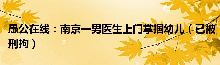 愚公在线：南京一男医生上门掌掴幼儿（已被刑拘）