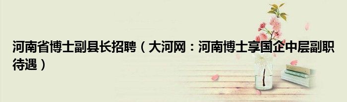 河南省博士副县长招聘（大河网：河南博士享国企中层副职待遇）