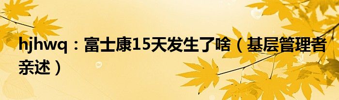 hjhwq：富士康15天发生了啥（基层管理者亲述）