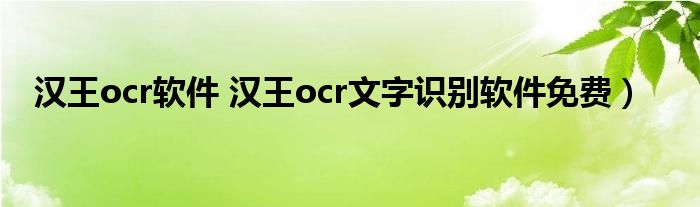 汉王ocr软件 汉王ocr文字识别软件免费）